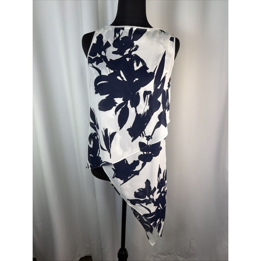 WHBM Asymmetrical Floral Blouse XXS Sleeveless Ruffle Tank Top Draped Cocktail